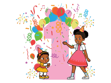 Gracie s Corner Gracie and Baby Sister First Birthday Edible Cake Topper Image ABPID57729 Discount