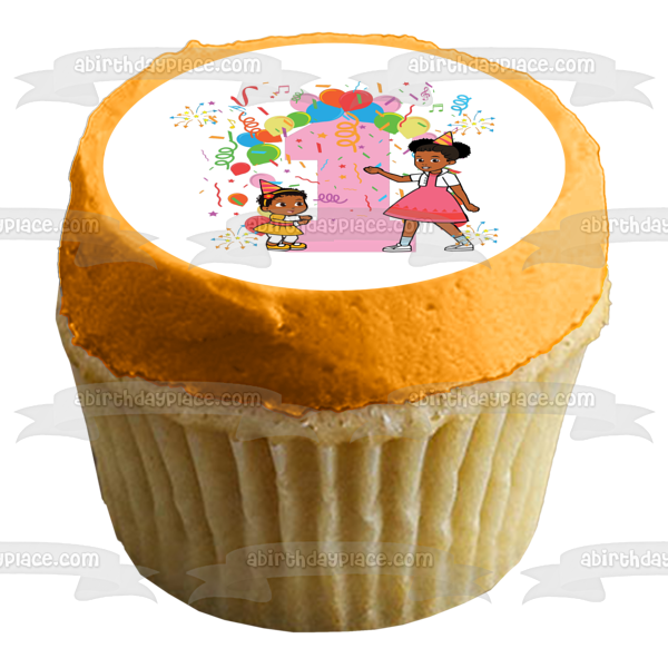 Gracie s Corner Gracie and Baby Sister First Birthday Edible Cake Topper Image ABPID57729 Discount