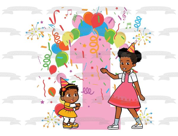 Gracie s Corner Gracie and Baby Sister First Birthday Edible Cake Topper Image ABPID57729 Discount