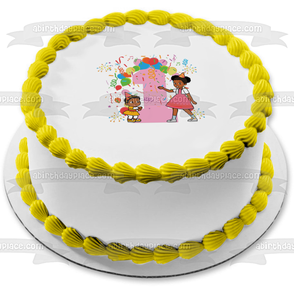 Gracie s Corner Gracie and Baby Sister First Birthday Edible Cake Topper Image ABPID57729 Discount