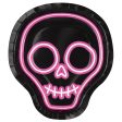 Neon Lights Halloween Skull Shaped Dinner Plates, 8ct For Cheap